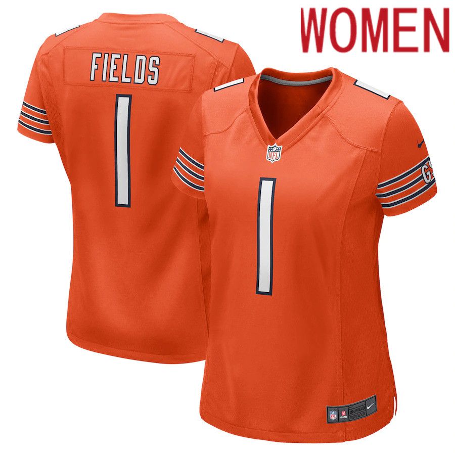 Women Chicago Bears #1 Justin Fields Nike Orange Game NFL Jersey